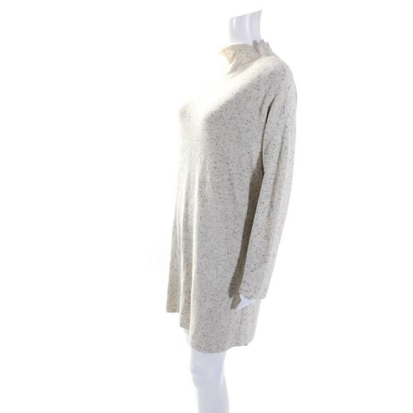 Eileen Fisher Womens Long Sleeve Mock Neck Sweater Dress White Cotton Size Small - Picture 2 of 4